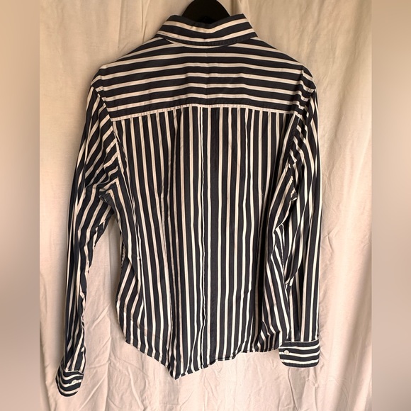 Band Of Outsiders Black and White Striped Button-Down Shirt with Red Pocket - Picture 2 of 3